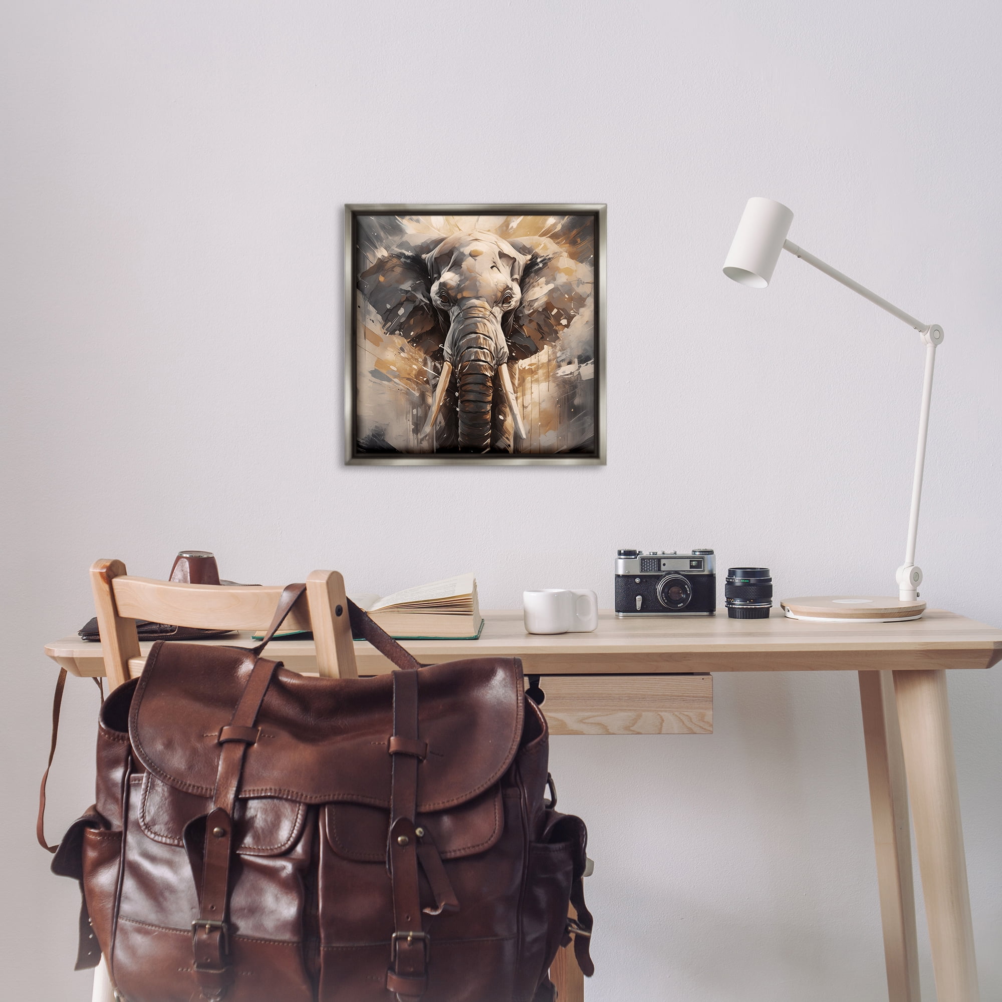 Stupell Industries Modern Splatter Elephant Animals Painting Gray Floater Framed Canvas Art Print Wall Art, 25 x 25