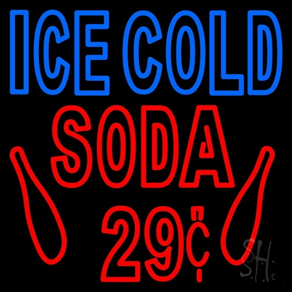 Ice Cold Soda 29 LED Neon Sign 24 x 24 - inches, Black Square Cut Acrylic Backing, with Dimmer - Bright and Premium built indoor LED Neon Sign for Defence Force.