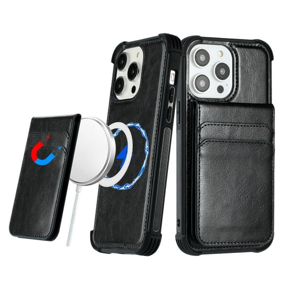 For Apple iPhone 14 (6.1") Magnetic Wallet Leather Compatible With Independent Magsafe Detachable Card Holder Cover ,Xpm Phone Case [ Black ]
