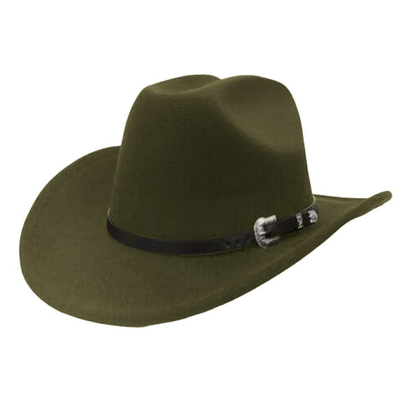 HNMKIU British Style Straight Cowboy Hat Flat Top Fedora European Elegant Western Headwear Green,M