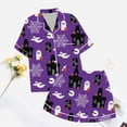thumbnail image 5 of Bibifish Womens Halloween Pajama Set Fall Satin Printed Short Sleeve Top Shorts 2 Piece Outfit Holiday Cozy Nightwear, 5 of 5