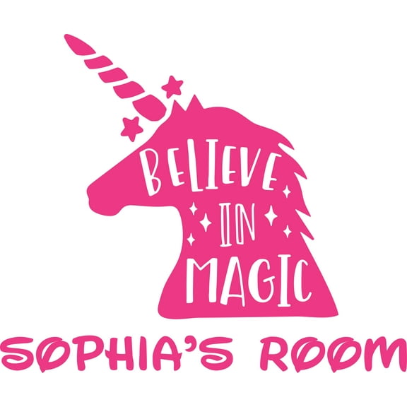 Believe In Magic Unicorn Rainbow Customized Wall Decal - Custom Vinyl Wall Art - Personalized Name - Baby Girls Boys Kids Bedroom Wall Decal Room Decor Wall Stickers Decoration Size (15x30 inch)