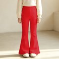 thumbnail image 7 of Xyant Girls Ribbed Knit Flare Leggings Elastic High Waist Bell Bottoms Bootcut Kids Stretchy Spring Fall Uniform Pants,Size 4-5 Years, 7 of 7