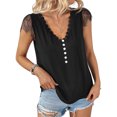 thumbnail image 3 of Hibeli Women's Lace Short Sleeve V-Neck Blouse Button-Up Trendy Top, 3 of 7