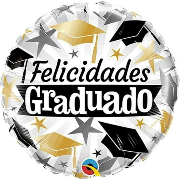 Qualatex  18 in. Graduado Black & Gold Caps Flat Foil Balloon