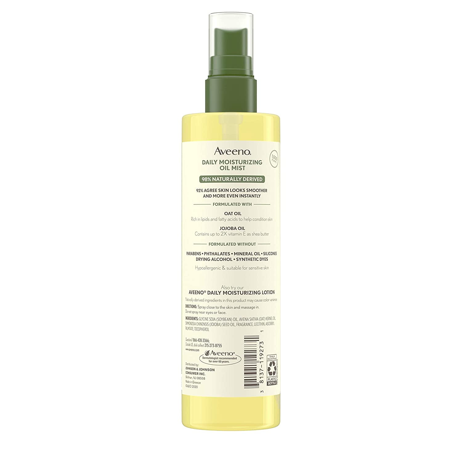 AVEENO Daily Moisturizing Dry Body Oil Mist with Oat and Jojoba Oil for Dry, Rough Sensitive Skin,6.7 fl. oz 1 ea (Pack of 6)
