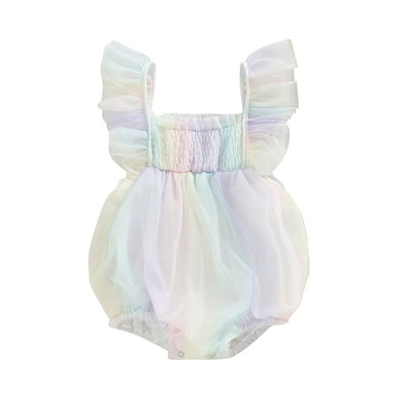 

Baby Girls Summer Romper Fly Sleeve Tie-dye Print Bubble Bodysuit