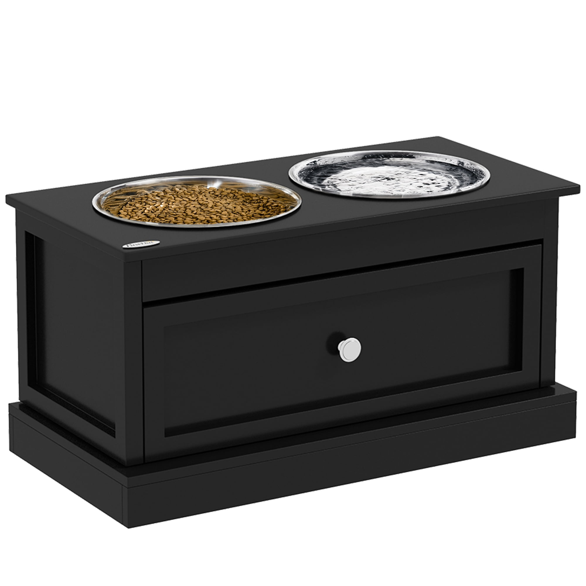 PawHut Large Elevated Dog Bowls with Storage, Raised Dog Bowl Stand, Black
