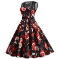 thumbnail image 1 of CEHVOM Women Vintage Fall Winter Sleeveless Lace Stitching Noël O-Neck 1950s Housewife Evening Party Prom Dress, 1 of 8