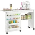 thumbnail image 1 of HOMCOM Folding Sewing Table, Rolling Craft Table with Storage, White, 1 of 10