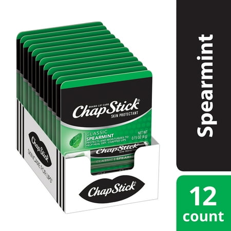 ChapStick Classic Lip Balm, Spearmint Flavor Holiday Gift Set, 12 Count, Lip Moisturizer and Lip Care, Skin Protectant, Great Gifts for Women and Men, Blistercard (Best Way To Moisturize Lips)