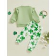 thumbnail image 6 of Baby Toddler Girl 3Pcs Spring Outfits 3 6 12 18 24 Months 2T 3T Long Sleeve Sweatshirt + Shamrock Pants + Headband Set Toddler Clothes, 6 of 9