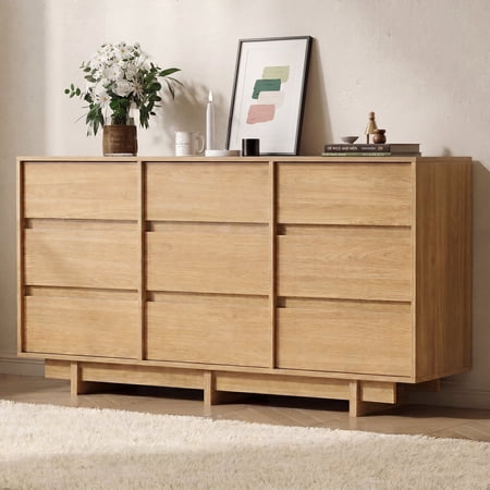 Modern 9 Drawer Dresser, Wooden Storage Chest Of Drawers,TV Stand, Storage Organizer Furniture for Bedroom,Oak