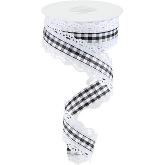 1.5" Scalloped Edge Gingham Ribbon: White (10 Yard)