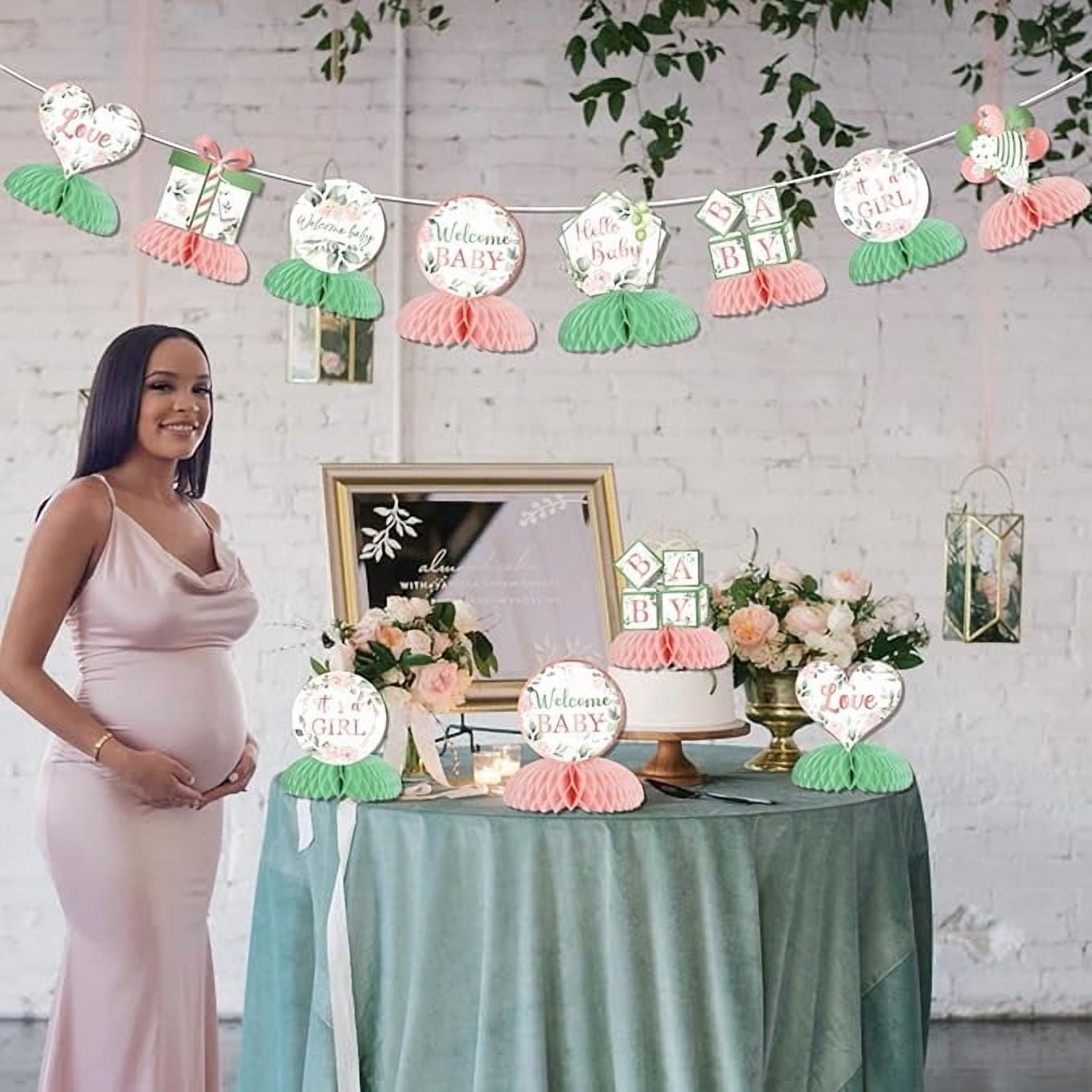 Sage Green and Pink Baby Shower Decorations for Girl - 8pcs Floral Honeycomb Centerpieces, Blush Pink Floral Baby Shower Table Decor, Greenery Botanical Its a Girl Party Decorations