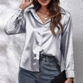 thumbnail image 6 of Womens Blouses Autumn Winter Satin Silk Solid Color Lapel Long Sleeve Loose Casual Tops Outwear, 6 of 6
