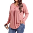 thumbnail image 3 of WellSize Womens Plus Size Tops Casual Pleated V Neck Fall Blouse Tunic Long Sleeve Shirts, 3 of 7
