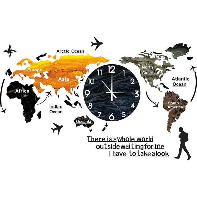 World Map Wall Clock Home Bedroom Wall Personality Wall Clock Kid Timer Visual Countdown Meat Temperature Probe Silent Timer for Classroom