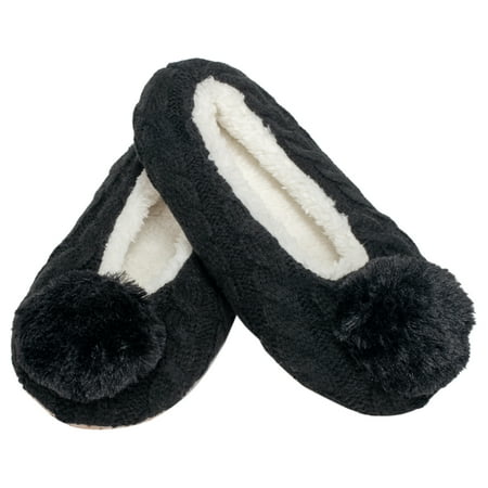 

Elanze Designs Ballerina Knit Pom Womens Plush Lined Cozy Non Slip Indoor Soft Slipper - Black Small