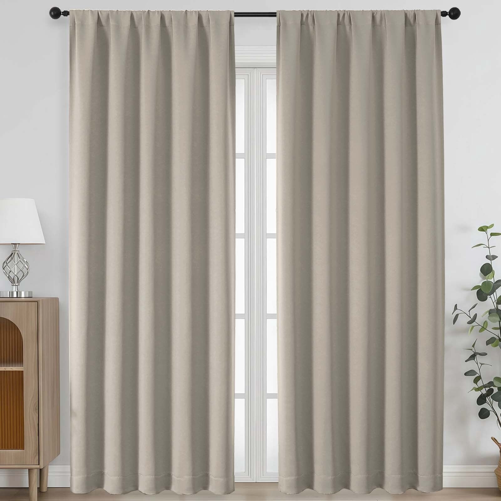 Chyhomenyc Stone Beige Blackout Curtains 84 Inches Long, Thermal Insulated Noise Reducing Solid Soft Privacy Rod Pocket Window Curtains for Living Room Bedroom, Each 50Wx84L Inch, 2 Panels