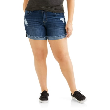 Dollhouse Junior's Plus Raw Cuffed Denim