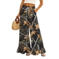 thumbnail image 3 of Camo Print Palazzo Pants for Women, High Waist Drawstring Wide Leg Trousers - Summer Flowy Ruffle Hem Lounge Bottoms Coffee M, 3 of 7