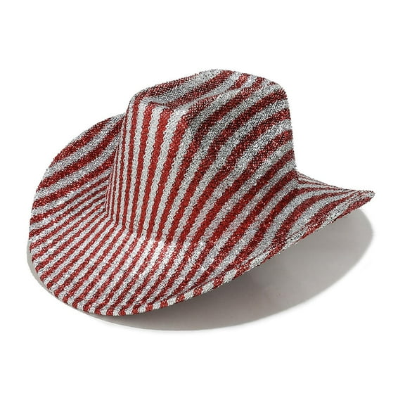 Unisex Red Sparkly Cowboy Hat Wide Brim Metallic Glitter Western Style Party Cap for Costume Events Circus Show and Festive Celebrations