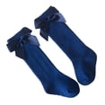 thumbnail image 2 of Little Girls Stockings  Plain Color/Patchwork Side Bow-Knot Midi Tube Socks  Breathable Elastic Knee-Length Socks, 2 of 5