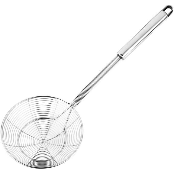 Solid Stainless Steel Spider Strainer Skimmer Ladle, Kitchen Utensils Wire Strainer Pasta Strainer Spoon