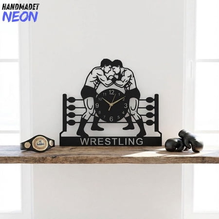 Handmadetneonsign Wrestling Metal Wall Clock, Wrestler Gift, Boxing Club Decor
