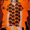 thumbnail image 2 of CAIVO Girls Halloween 2 Piece Pajama Sets Cute Pumpkin Bat Print Lapel Short Sleeve Button Down Shirt With Shorts Sleepwear For Kids Comfortable Casual Loungewear, 2 of 4