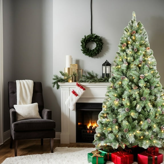 Resenkos 5ft Hinged Green Artificial Christmas Tree - 694 Tips, Pine Cones, Green