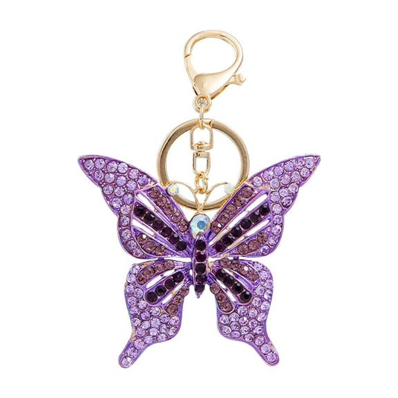 Diamond Hollow Butterfly Keychain Fashion Creative Children Adult Bag Decorative Keychain Pendant Holiday Gifts Purple