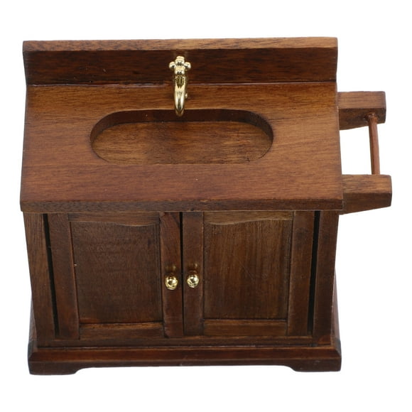 Raindrops bathroom cabinet set Miniature Sink Cabinet with Basin Wood Light Brown 1Pack for Hobbyists