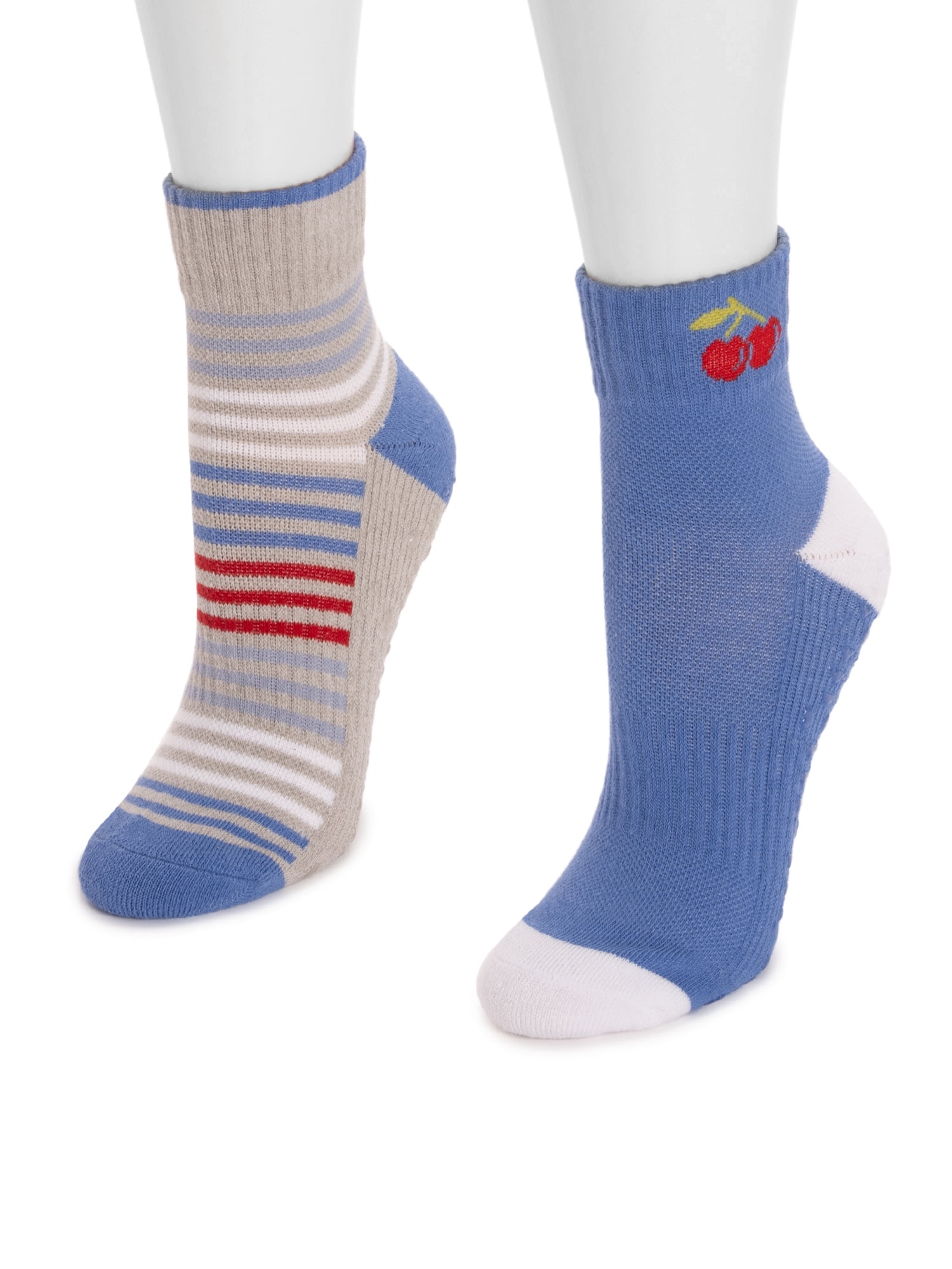 MUK LUKS Women's Pilates Inspire Cotton Mini Crew Socks, 2-Pack, Shoe Size 6-10