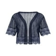 thumbnail image 2 of Blouse Boléro Transparente pour Femmes, Cardigan à Manches Courtes en Dentelle Patchwork Couleur Unie, 2 of 6