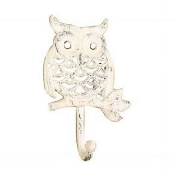 Handcrafted Model Ships K-0613-W 6 in. Whitewashed Cast Iron Owl Hook