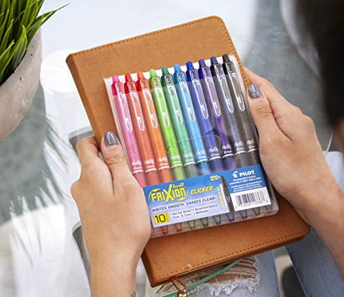 10-Pack Pouch Assorted Color Inks 11336 Refillable & Retractable Gel Ink Pens Fine Point Pilot FriXion Clicker Erasable 