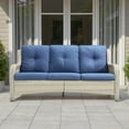thumbnail image 2 of Opohoro 72" Outdoor Wicker Patio Sofa with Cushions, 3-Seat PE Rattan Couch for Porch, Light Gray/Blue, 2 of 7
