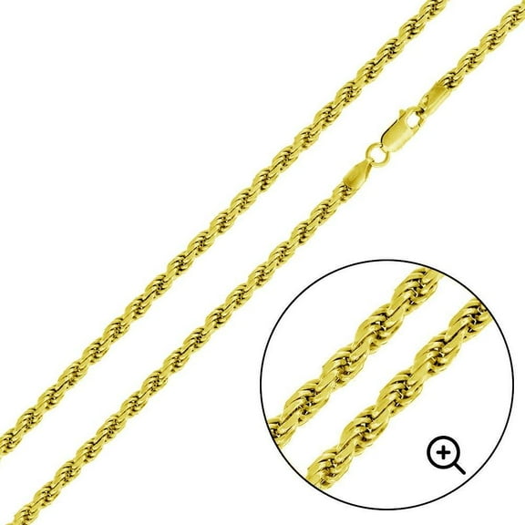 Gold Plated 925 Sterling Silver Diamond-Cut Rope 070 Chain 3.2mm Made in Italy 22" Jewelry Female