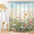 thumbnail image 2 of Floral Shower Curtain, Pink and White Wild Floral Shower Curtain Set for Bathroom Spring Green Botanical Shower Curtain Set with Hooks, 72x72 Inch, 2 of 5