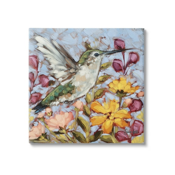 Stupell Hummingbird Spring Garden Flowers Animals & Insects Painting Gallery Wrapped Canvas Print Wall Art