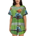thumbnail image 1 of Xecao Butterfly Landing On Head Dumpy Frog Pattern Women's Short Sleeve Pajama Set Soft Sleepwear Lounge Set with Button Front Top and Drawstring Shorts with Pockets-3X-Large, 1 of 6