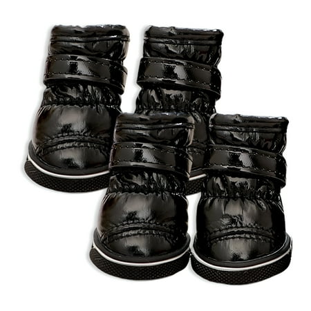 TELOLY 4Pcs Dog Shoes Paw Warmth Dog Boots Cold Weather Dog Winter Boots Black 4.7*3.8cm