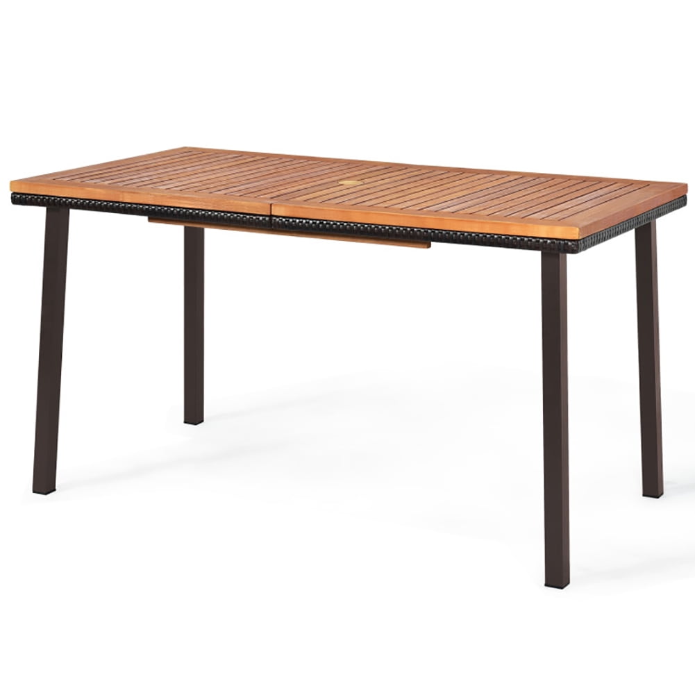 Aimee Lii 55 Inch Patio Acacia Dining Table with Umbrella Hole, Outdoor Patio Furniture Aimee Lii 55 Inch Patio Acacia Dining Table with Umbrella Hole, Outdoor Patio Furniture