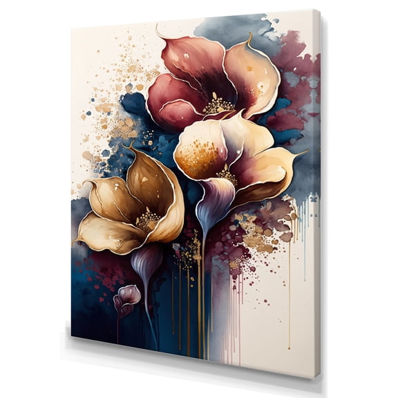 Designart Blue And Burgundy Cally Lily Bouquet IV Canvas Wall Art
