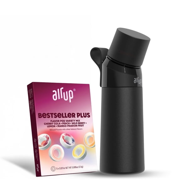 Botella de agua air up de acero negro 470 ml + 5 cápsulas de sabor