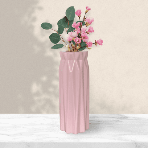Mainstays Plastic Ribbed Round Vase, Pink Blush, Indoor
