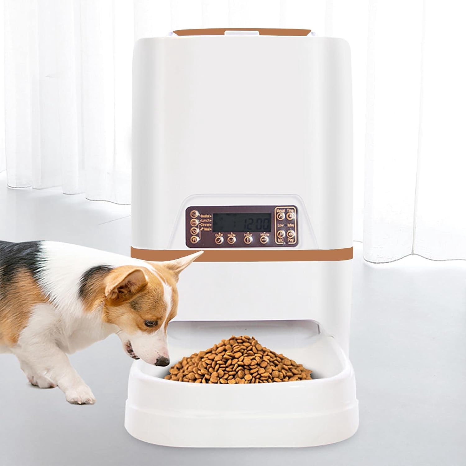 Automatic Cat Feeder, 6L Automatic Pet Dry Food Dispenser, Non-Clog Design, Automatic Feeder with Detachable and Recorder Gold and Pink