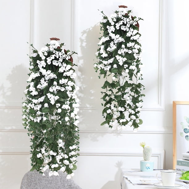 Cesta colgante artificial para decoración de pared | Plantas artificiales realistas de poliéster para interiores, cocinas y oficinas | Arreglo floral rosa, blanco y amarillo